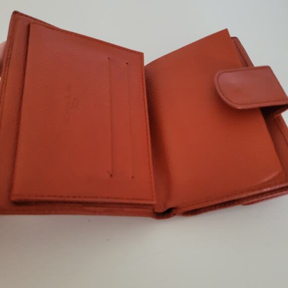 Etro Modern Brick Red Medium Leather Wallet Compact Logo Italian Bifold Solid - Picture 3 of 15